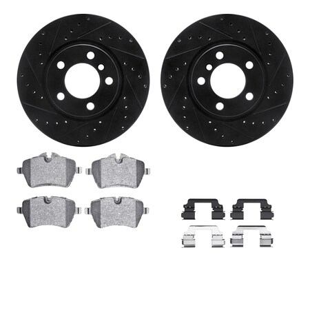 Dynamic Friction Company Front Brake Rotors-Drilled and Slotted-Black with 5000 Euro Ceramic Brake Pads includes Hardware 8612-32011